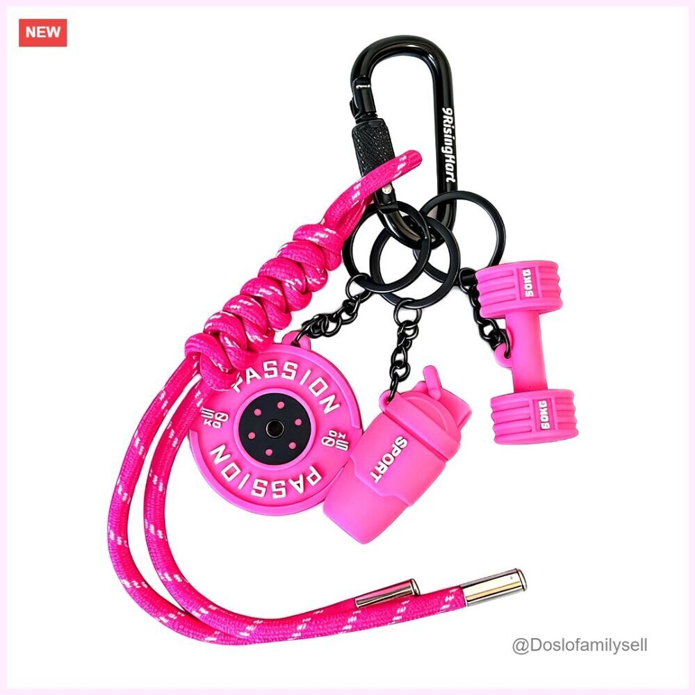 Fitness-Themed Wristlet Keychain with Detachable Charms